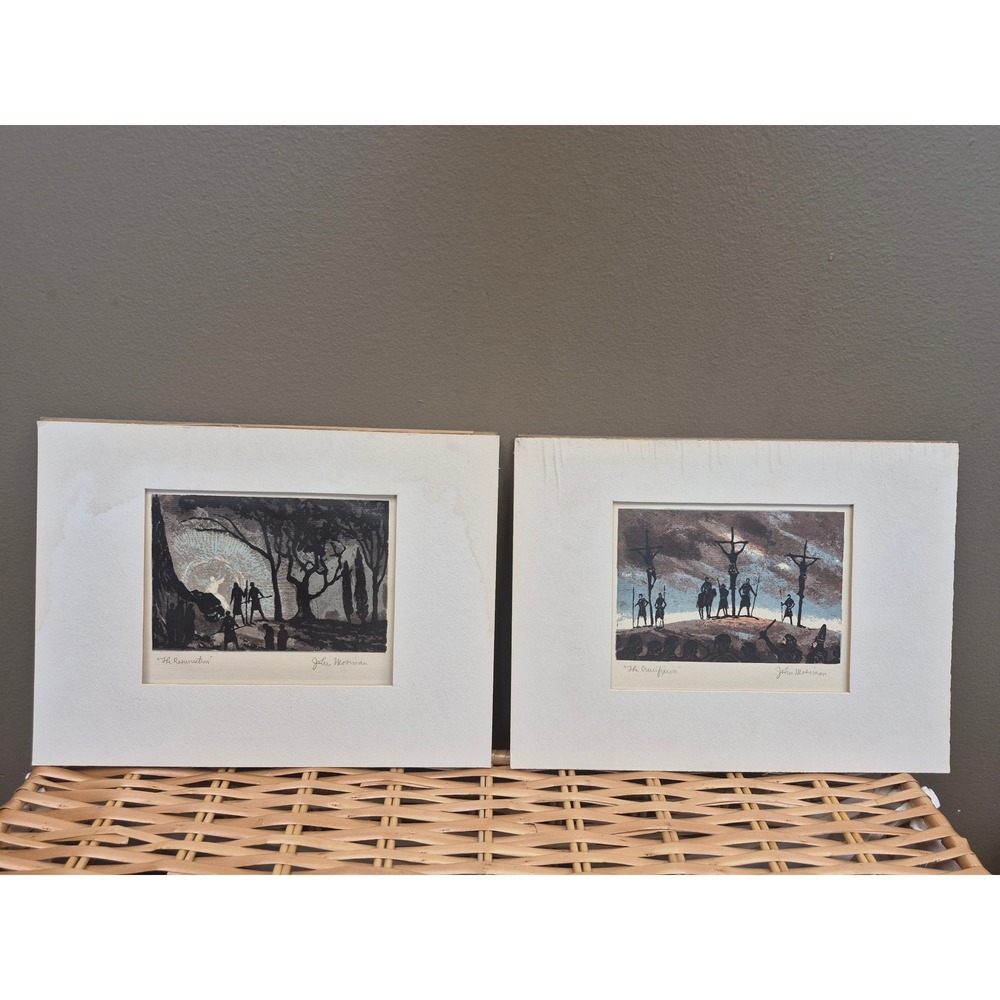 John Mosiman Signed Art Prints Set Crucifixion Resurrection Religious Gothic